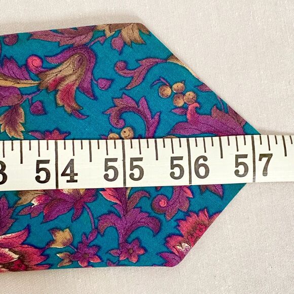 Rohde Royce Necktie Green  Burgundy Floral Pattern 100% Cotton - Picture 6 of 8